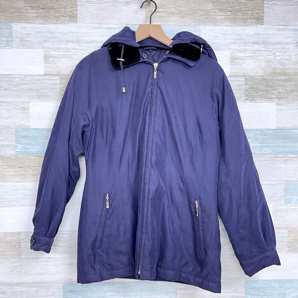 Jones New York Vintage Insulated Winter Jacket Blue Velvet Collar Womens Small